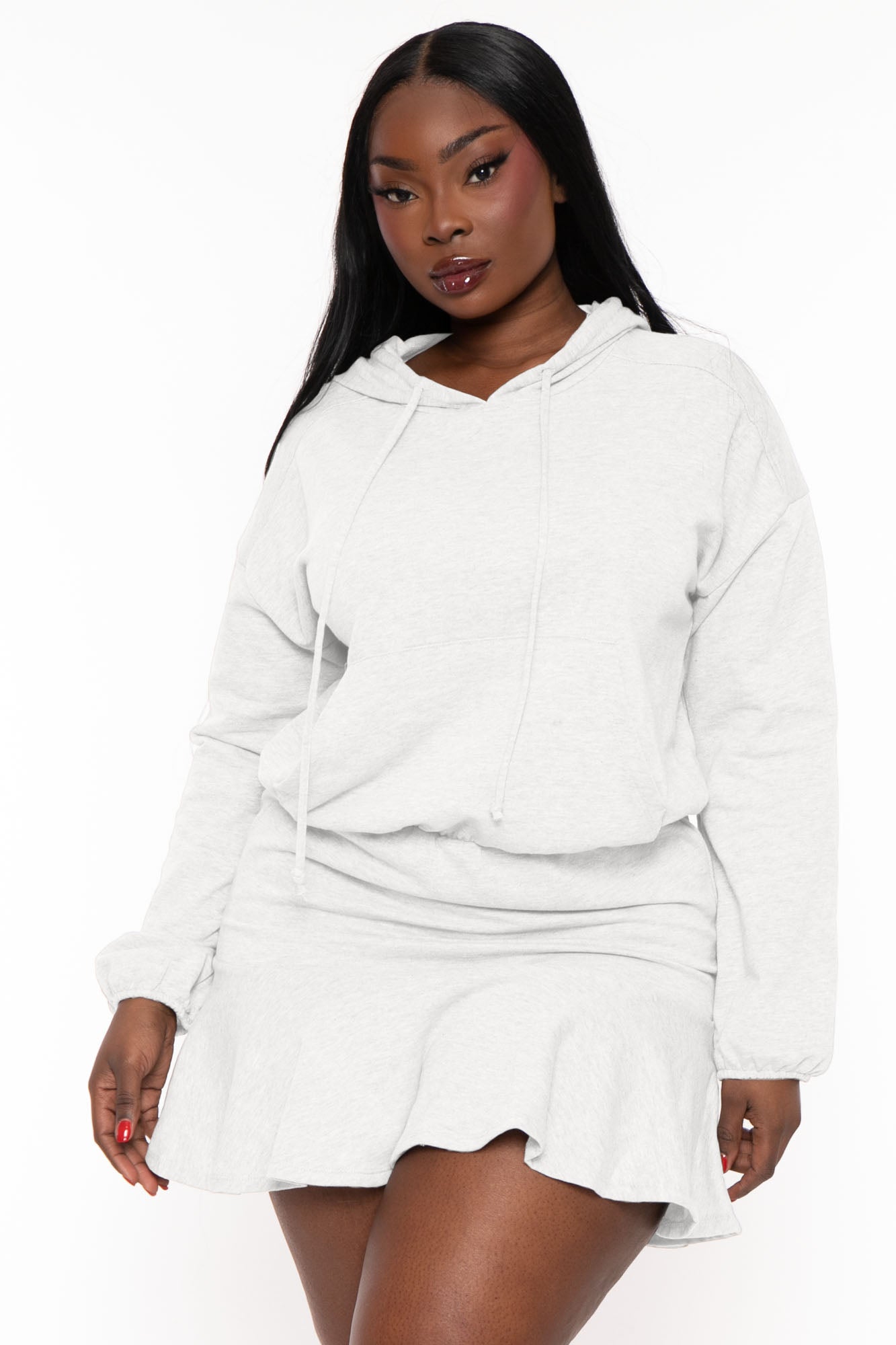 Plus Size Tracie Hoodie  Mini  Dress - Cream