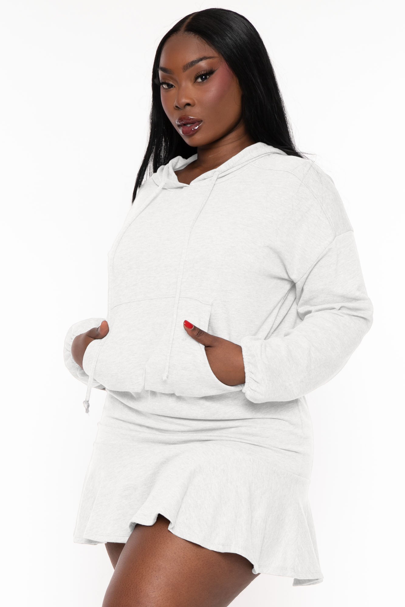 Plus Size Tracie Hoodie  Mini  Dress - Cream
