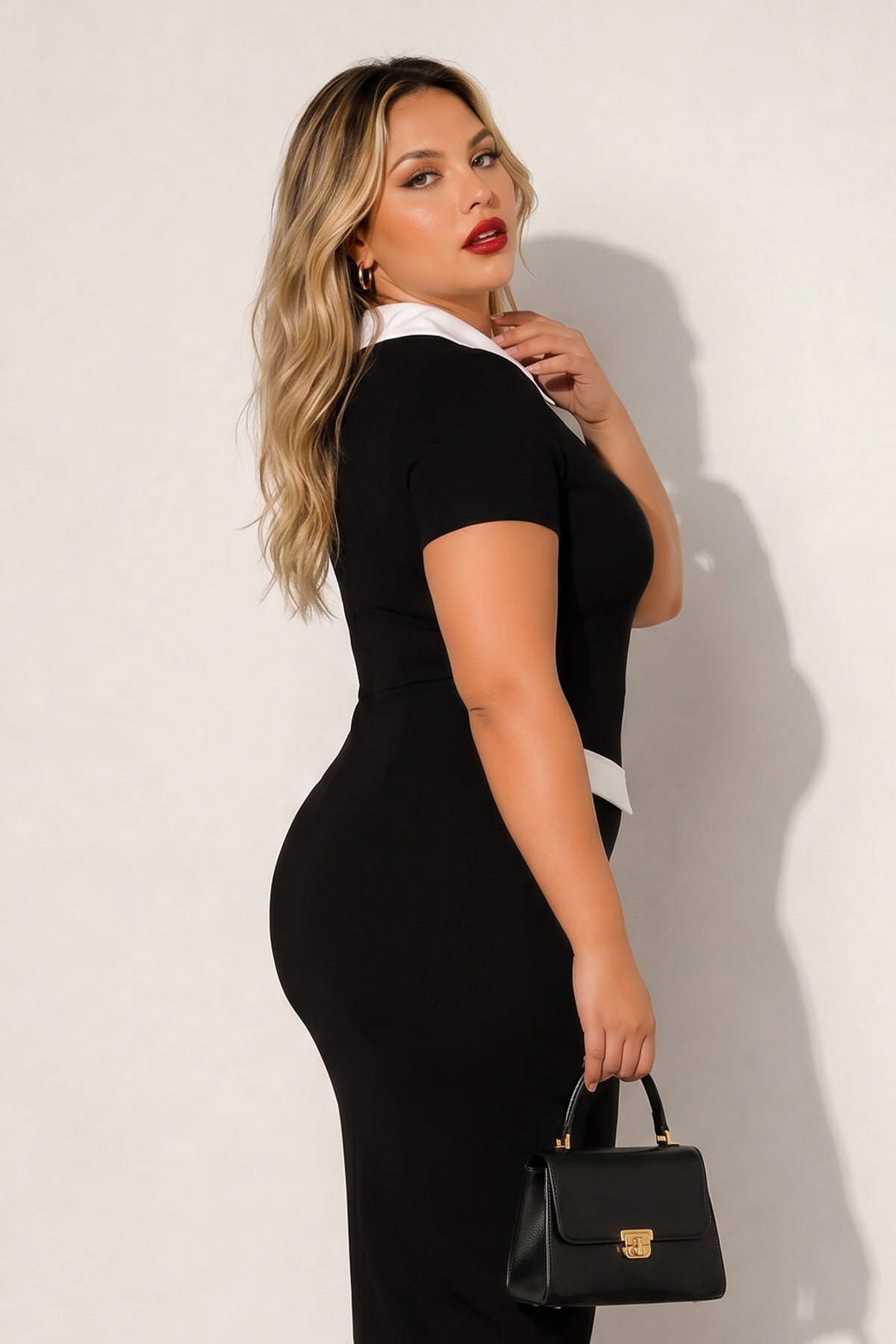 Plus Size Uptown Charm Midi Dress - Black
