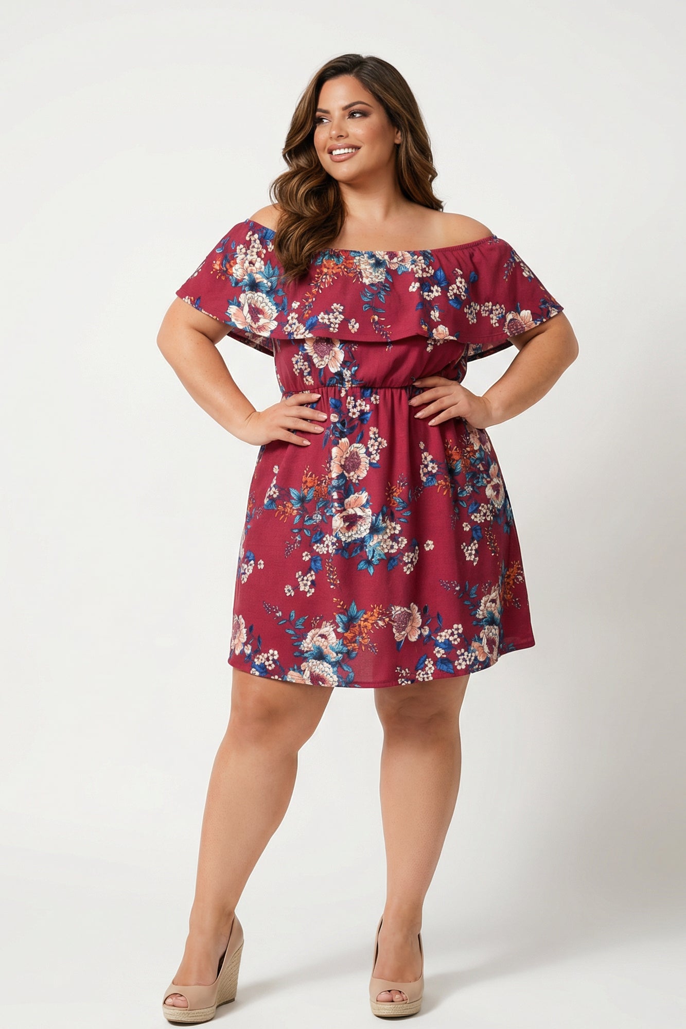Plus Size Valeria Blossom Dress - Burgundy