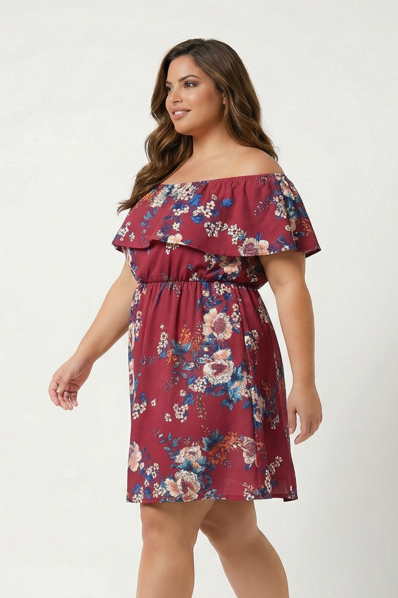 Plus Size Valeria Blossom Dress - Burgundy