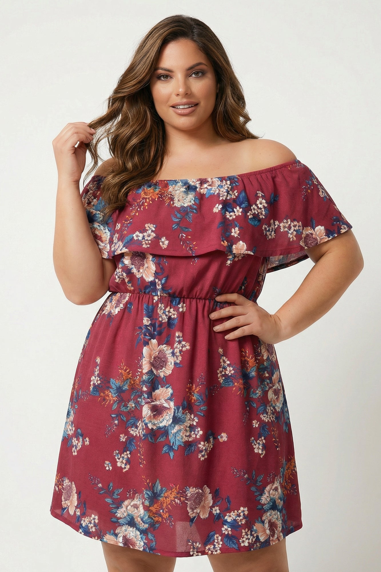 Plus Size Valeria Blossom Dress - Burgundy