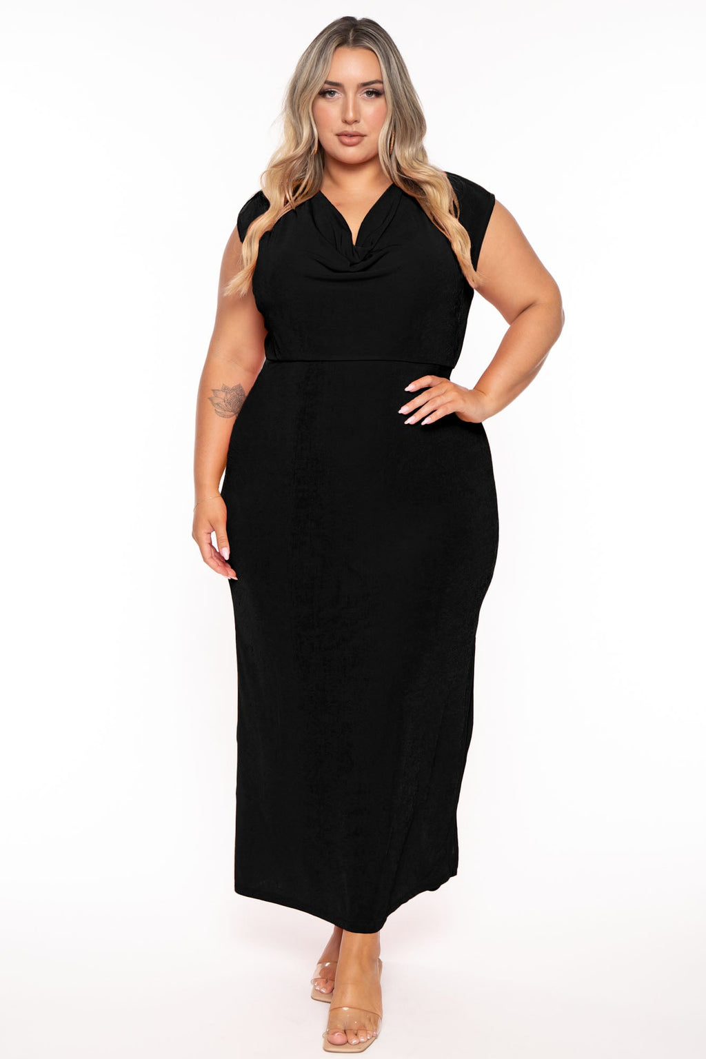 Plus Size Velma Cowl Neck  Maxi Dress  - Black
