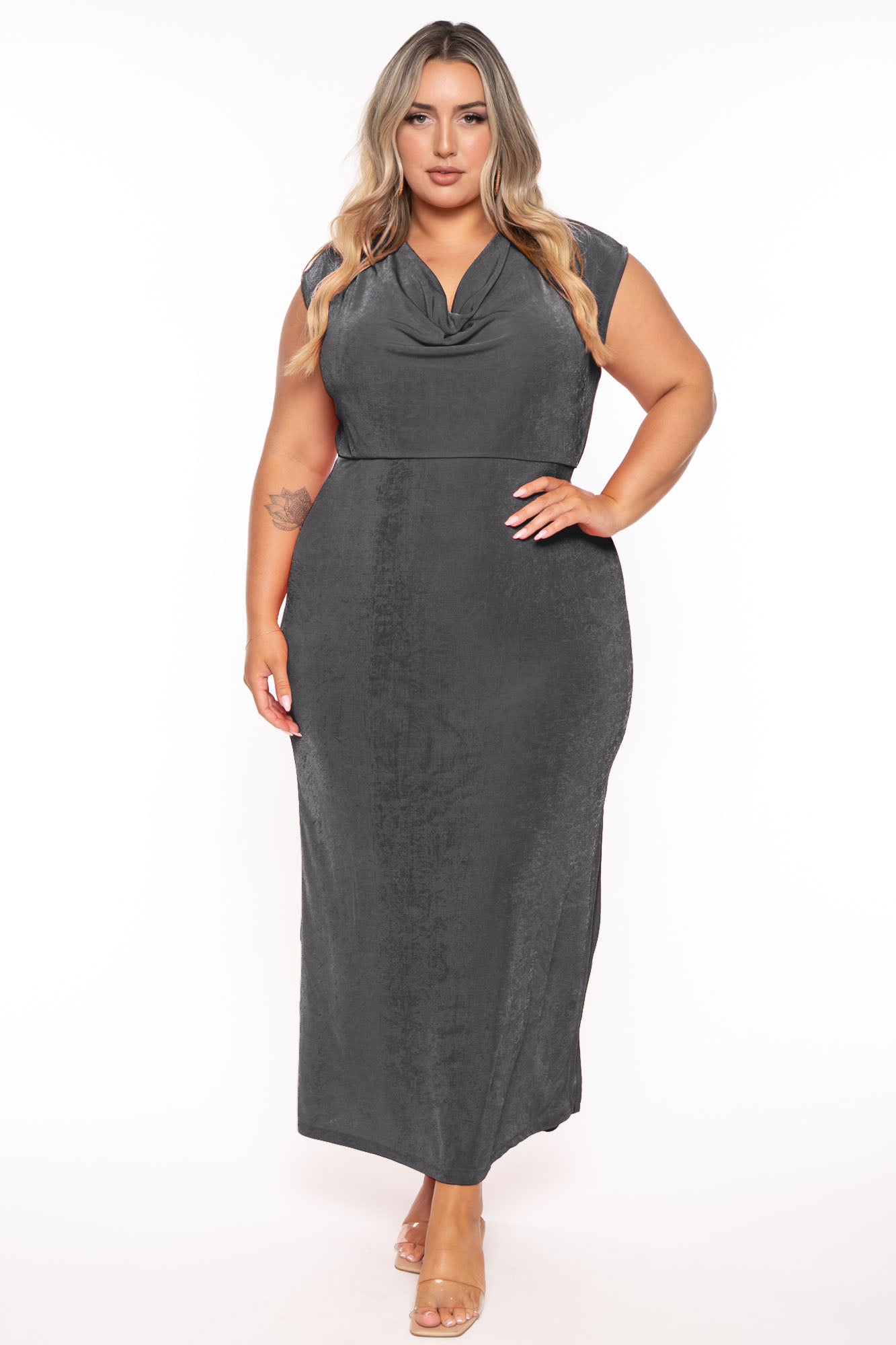 Plus Size Velma Cowl Neck  Maxi Dress  - Charcoal