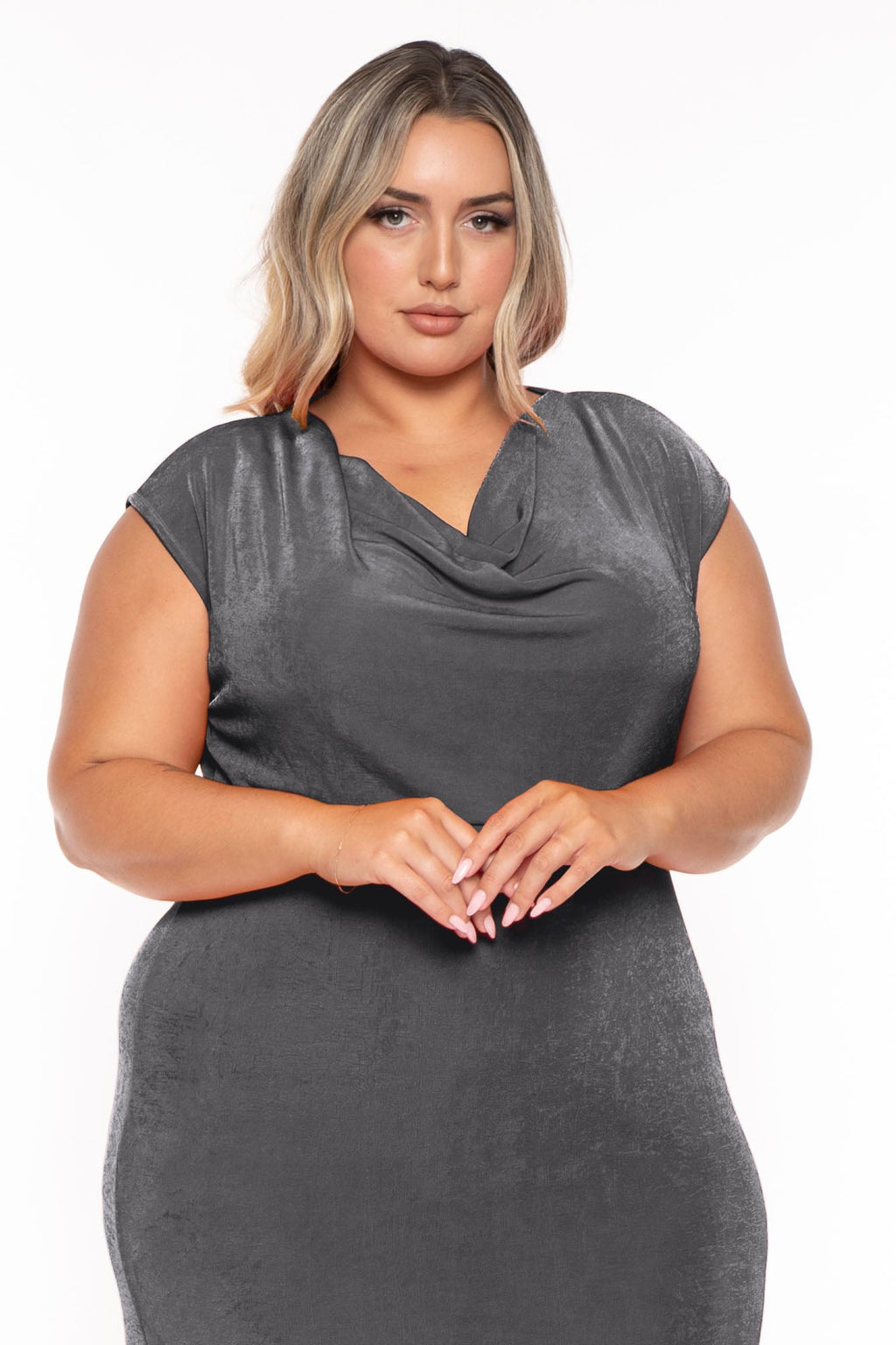 Plus Size Velma Cowl Neck  Maxi Dress  - Charcoal