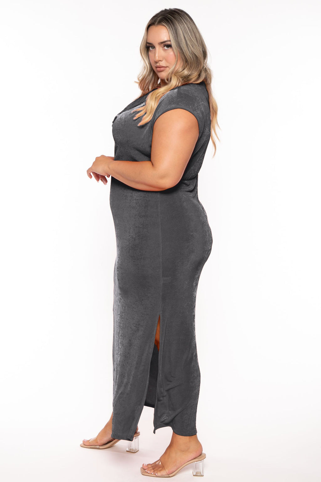Plus Size Velma Cowl Neck  Maxi Dress  - Charcoal