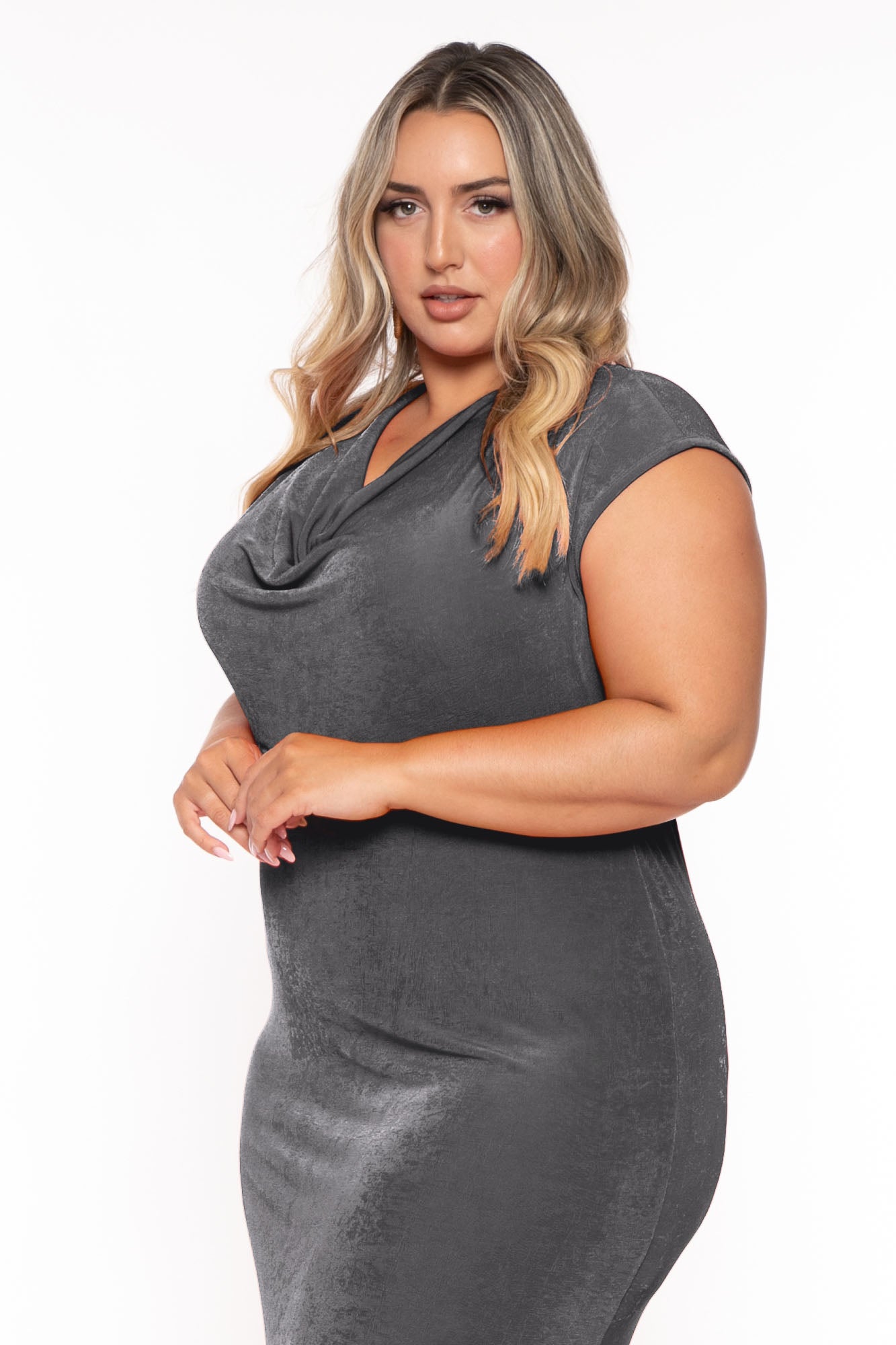Plus Size Velma Cowl Neck  Maxi Dress  - Charcoal