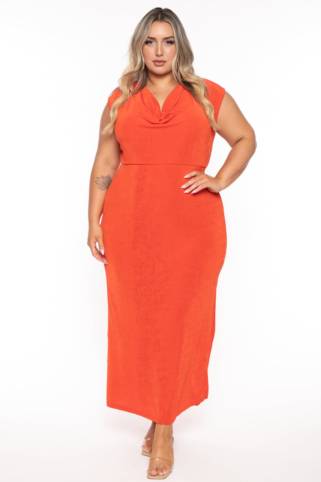 Plus Size Velma Cowl Neck  Maxi Dress  - Orange