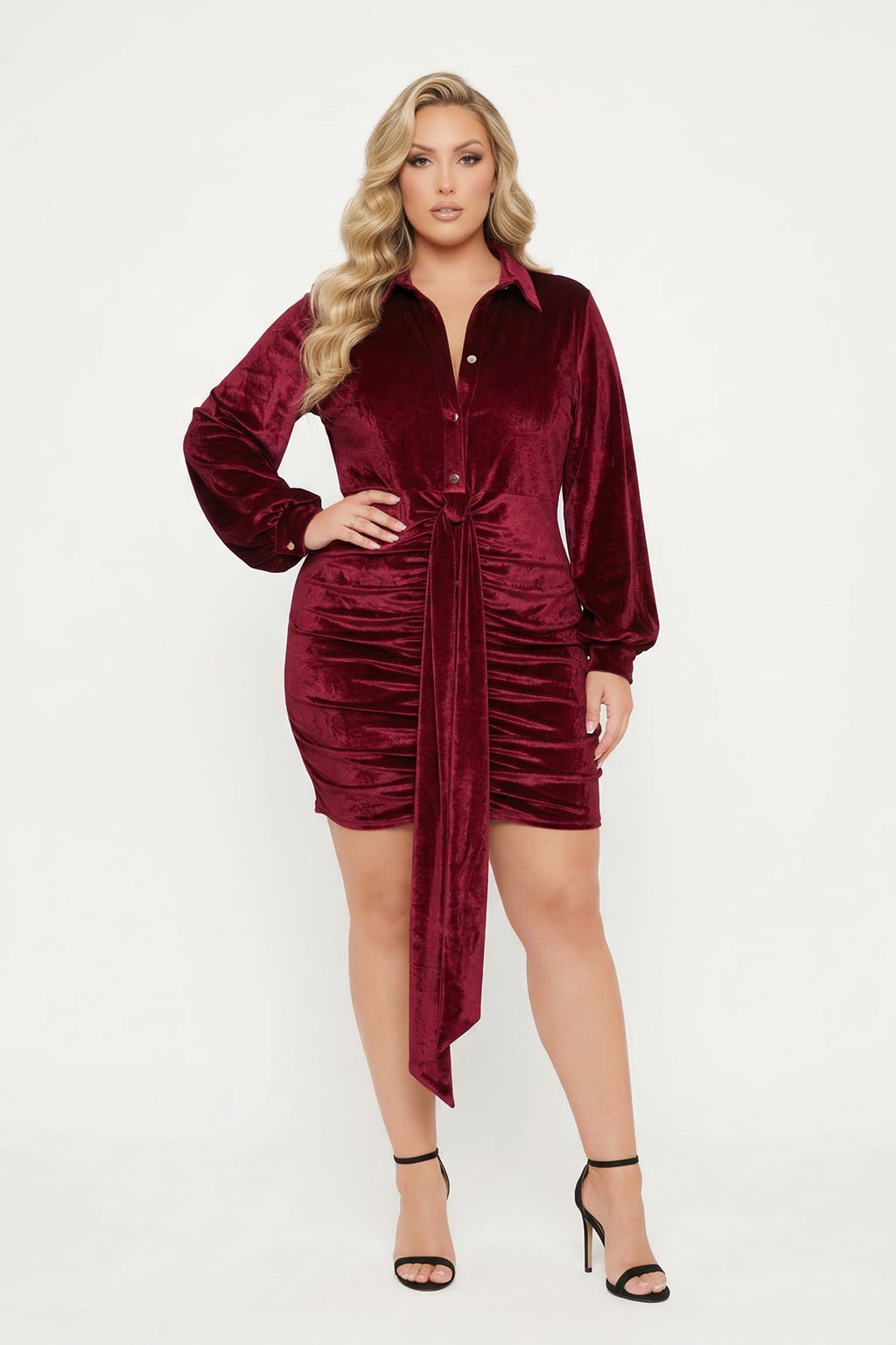 Plus Size Velvet Mini Dress - Burgundy