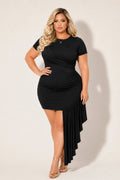 Plus Size Vernice Ruffle Bodycon  Dress - Black