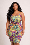 Plus Size Wild Side Bodycon Dress - Multi