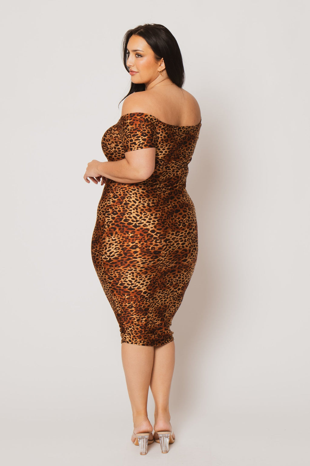 Plus Size Zaya Off Shoulder  Dress - Brown