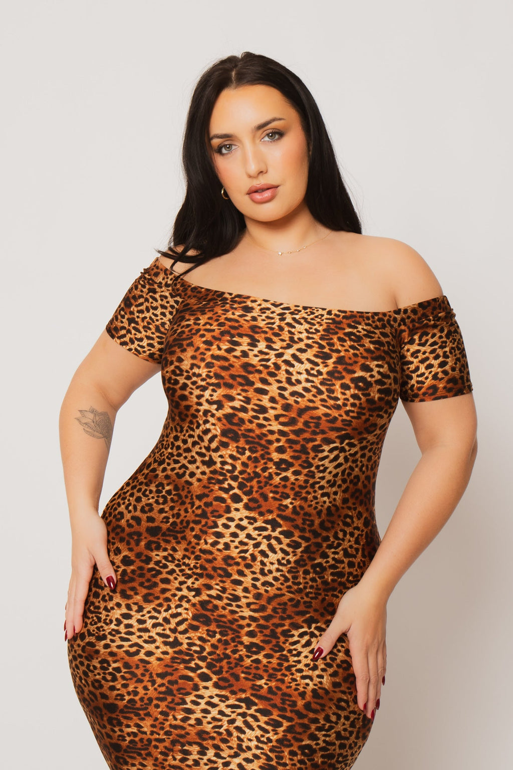 Plus Size Zaya Off Shoulder  Dress - Brown