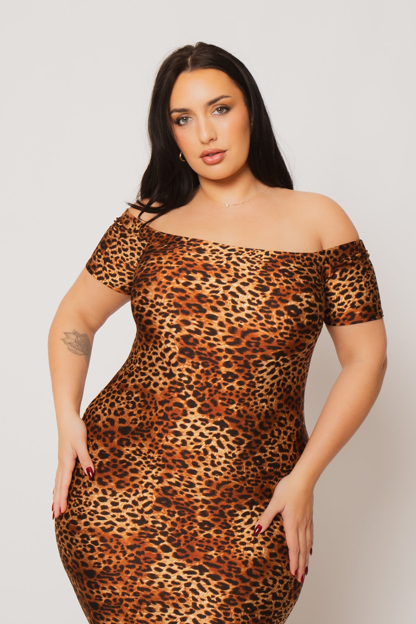 Plus Size Zaya Off Shoulder  Dress - Brown
