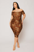 Plus Size Zaya Off Shoulder  Dress - Brown