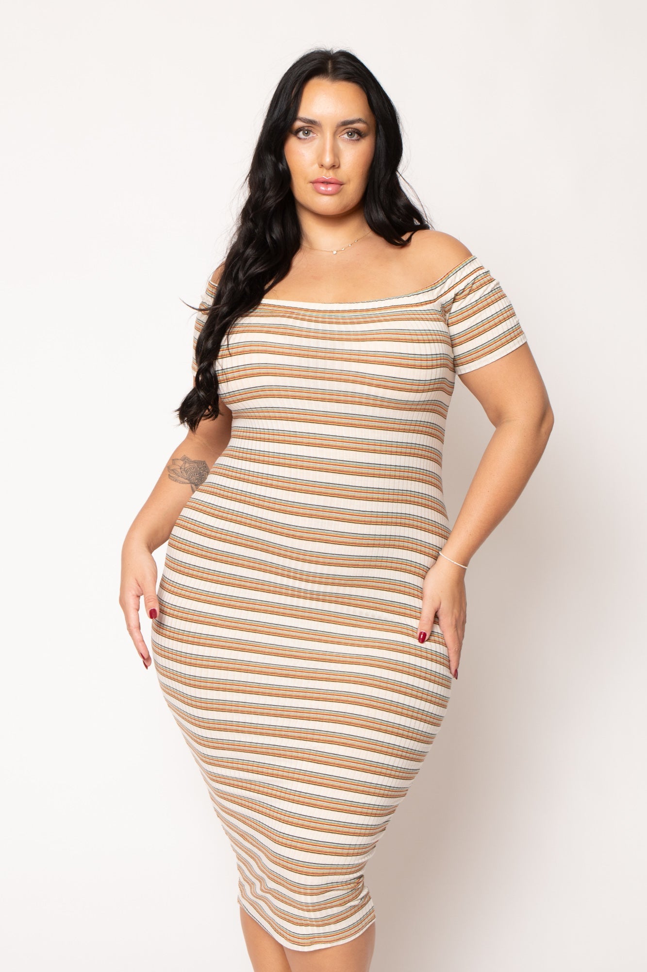 Plus Size Zaya Off Shoulder  Dress - Cream