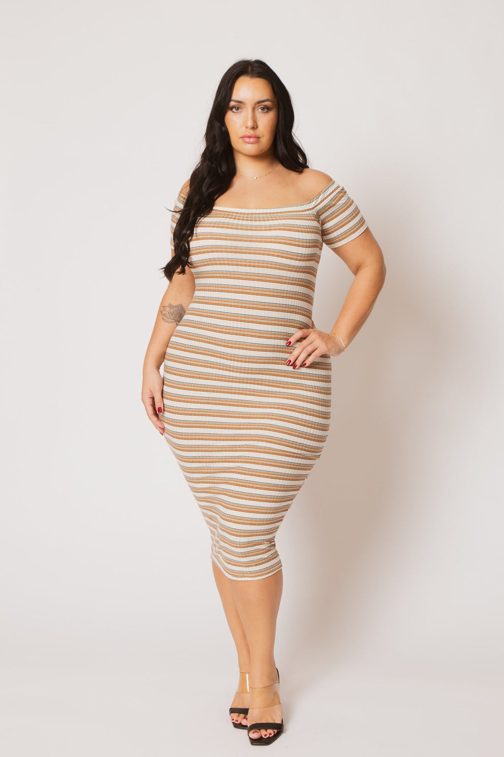 Plus Size Zaya Off Shoulder  Dress - Cream