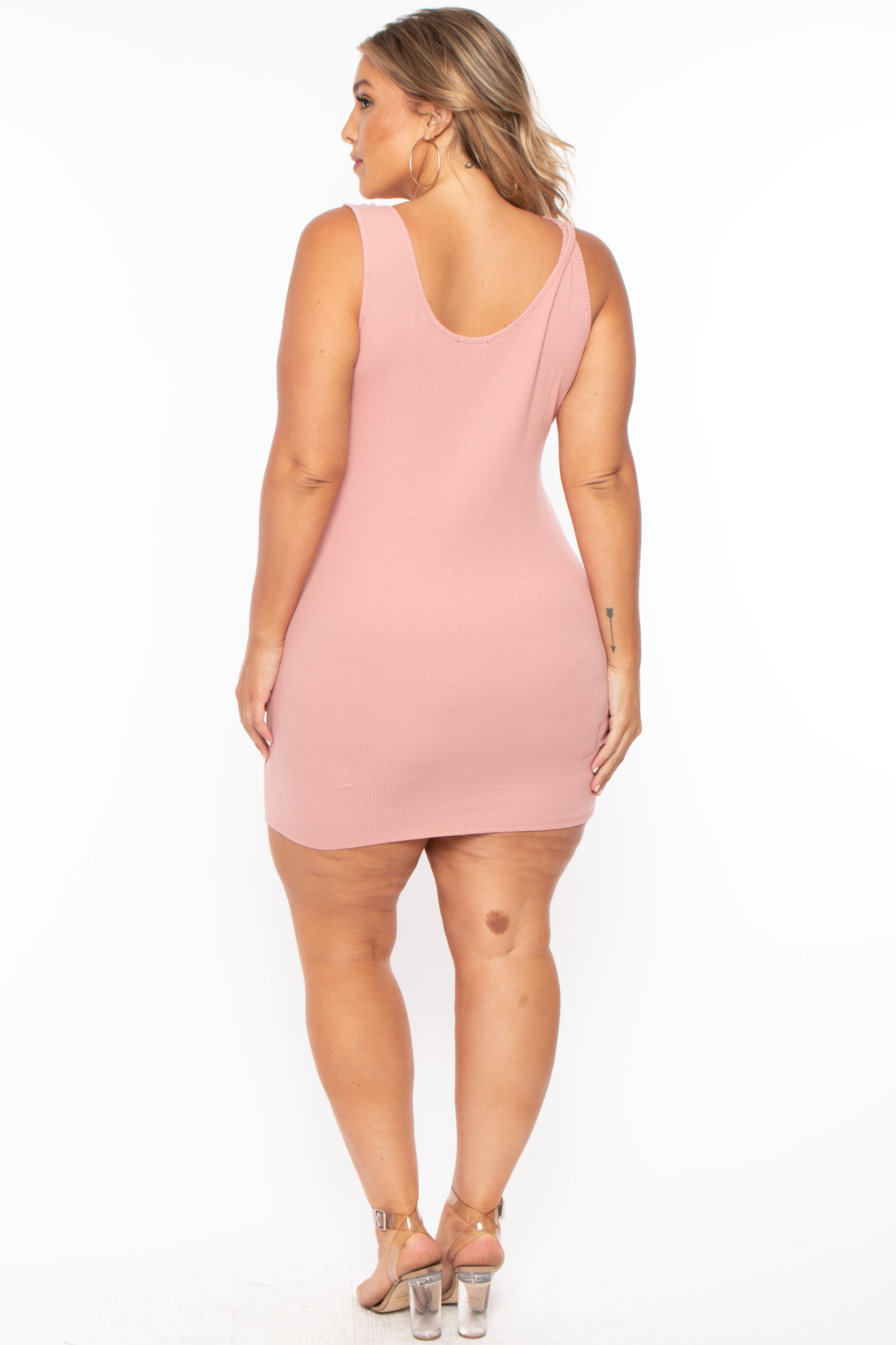 Plus Size Zip-up Rib Tank Bodycon Dress - Mauve