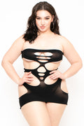 Plus Size Cutout Bodystocking Lingerie - Black