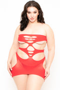 Plus Size Cutout Bodystocking Lingerie - Red