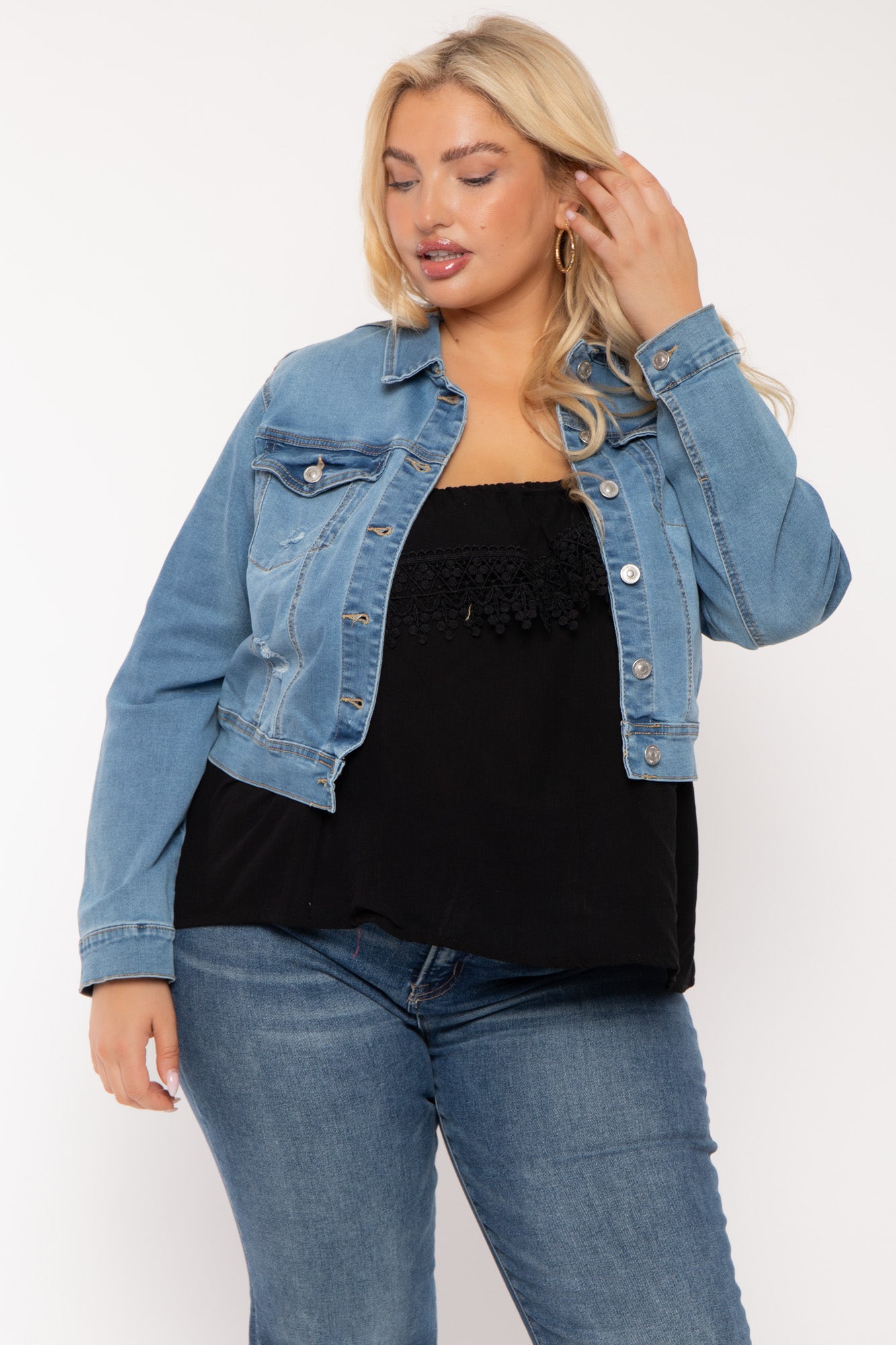Plus Size Raven  Destroyed Denim  Jacket - Light  Wash