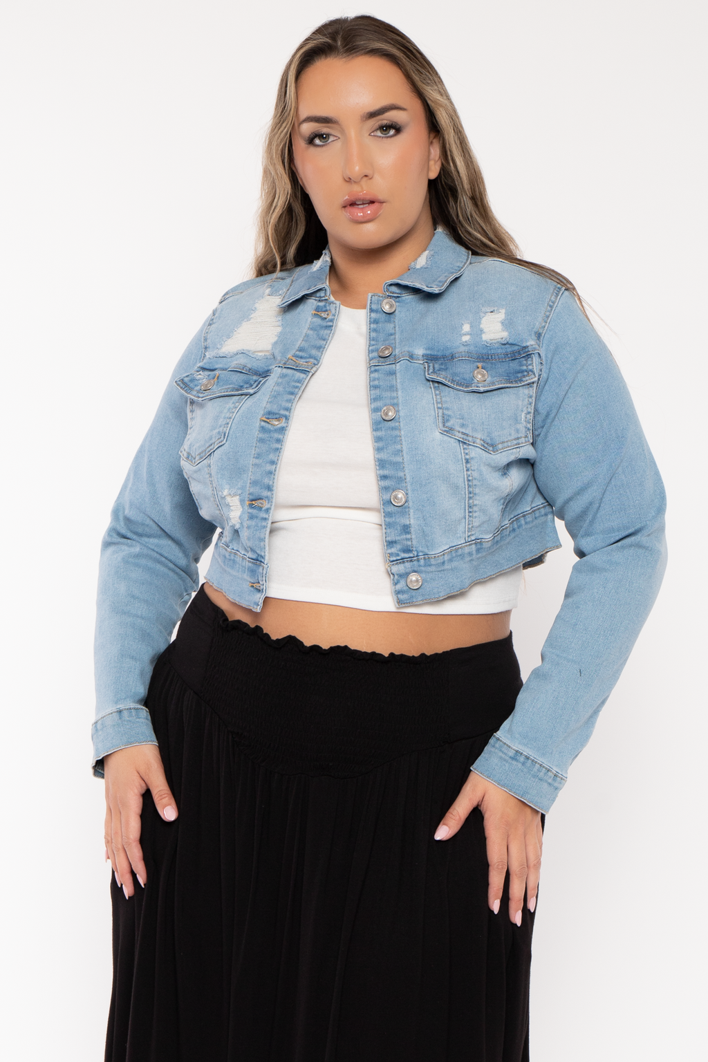 Plus Size Austin Destroyed Denim  Jacket - Light Wash