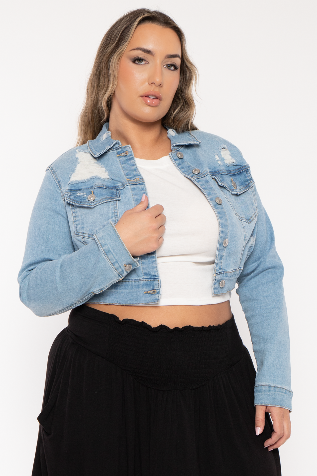Plus Size Austin Destroyed Denim  Jacket - Light Wash