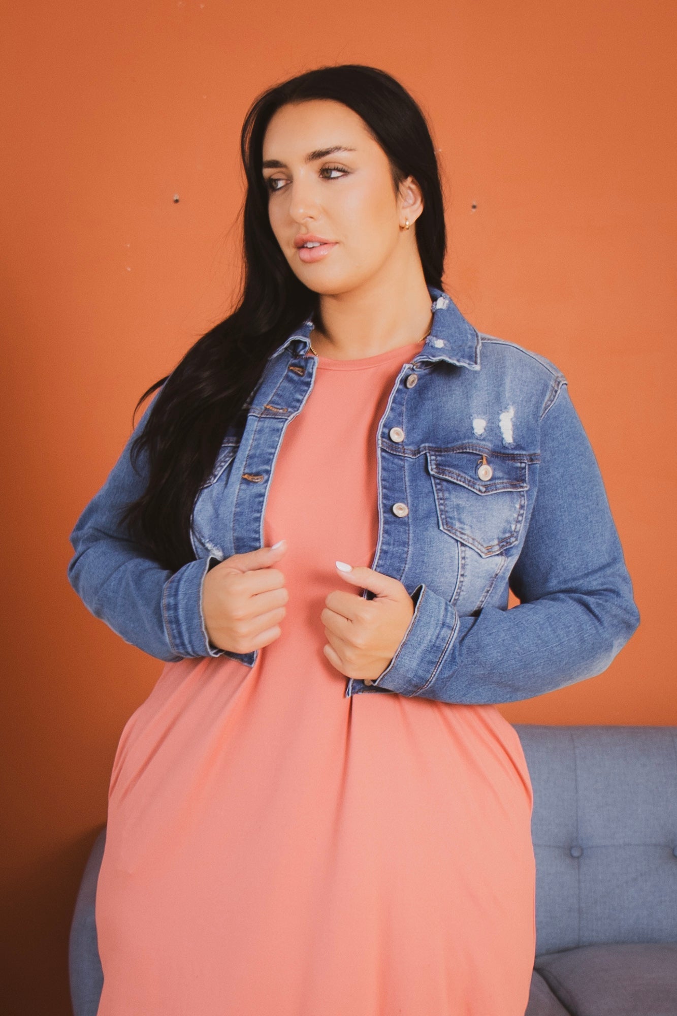 Plus Size Austin Destroyed Denim  Jacket -Medium  Wash