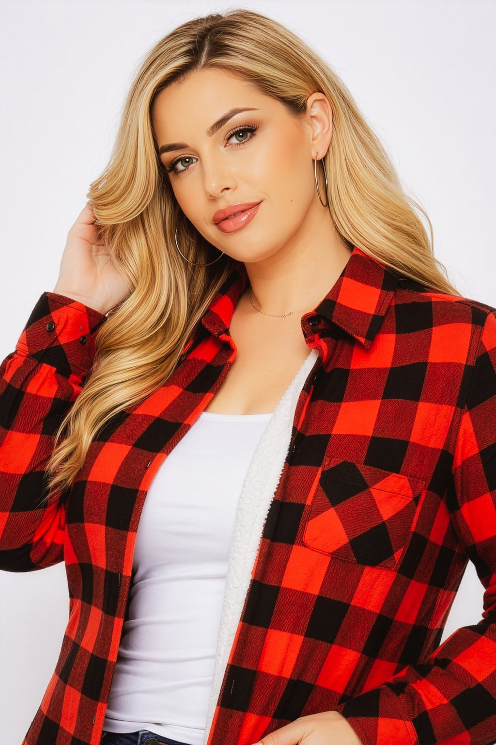 Plus Size Dakota Check Shacket - Red