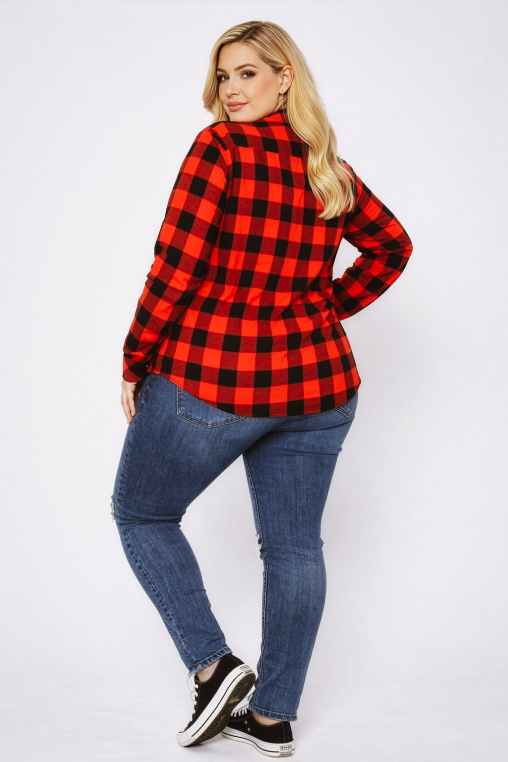 Plus Size Dakota Check Shacket - Red