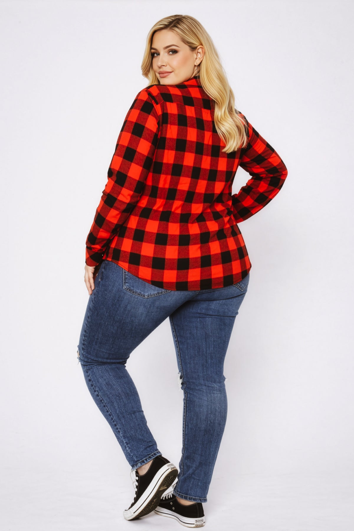 Plus Size Dakota Check Shacket - Red