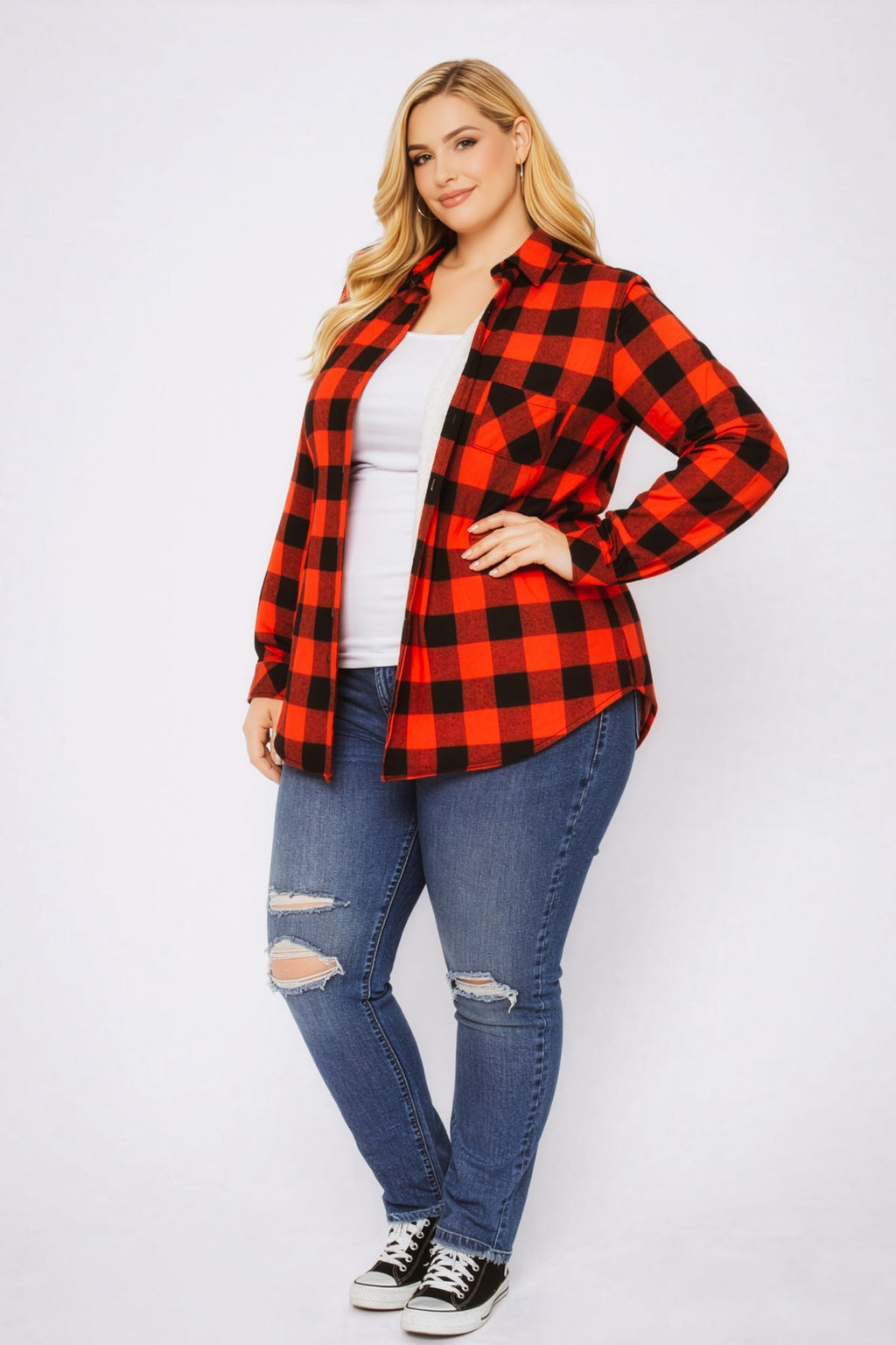 Plus Size Dakota Check Shacket - Red