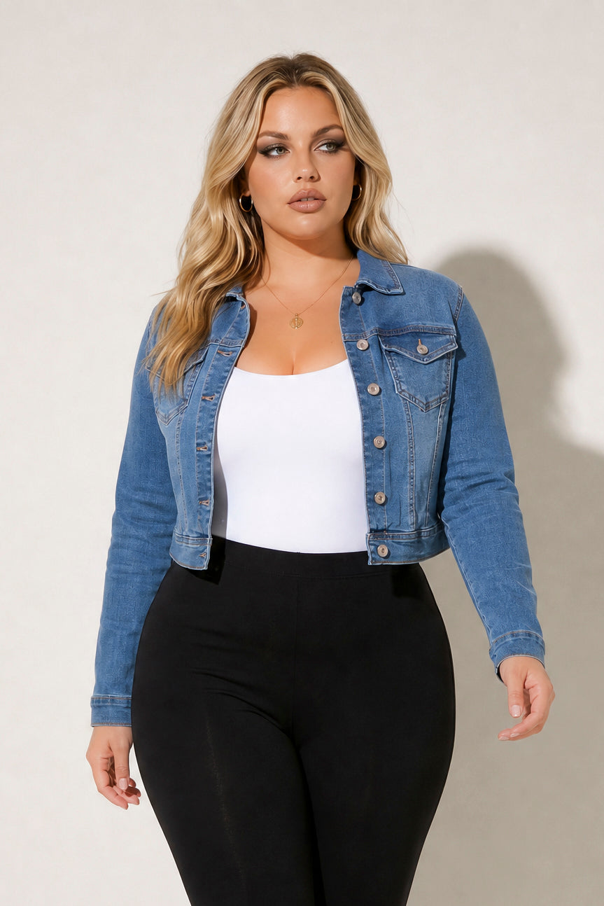 Plus Size Everyday Denim Jacket - Medium Wash