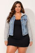 Plus Size Hoodie Denim Jacket - Light Wash