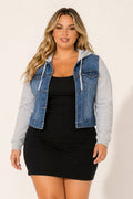 Plus Size Hoodie Denim Jacket - Medium Wash