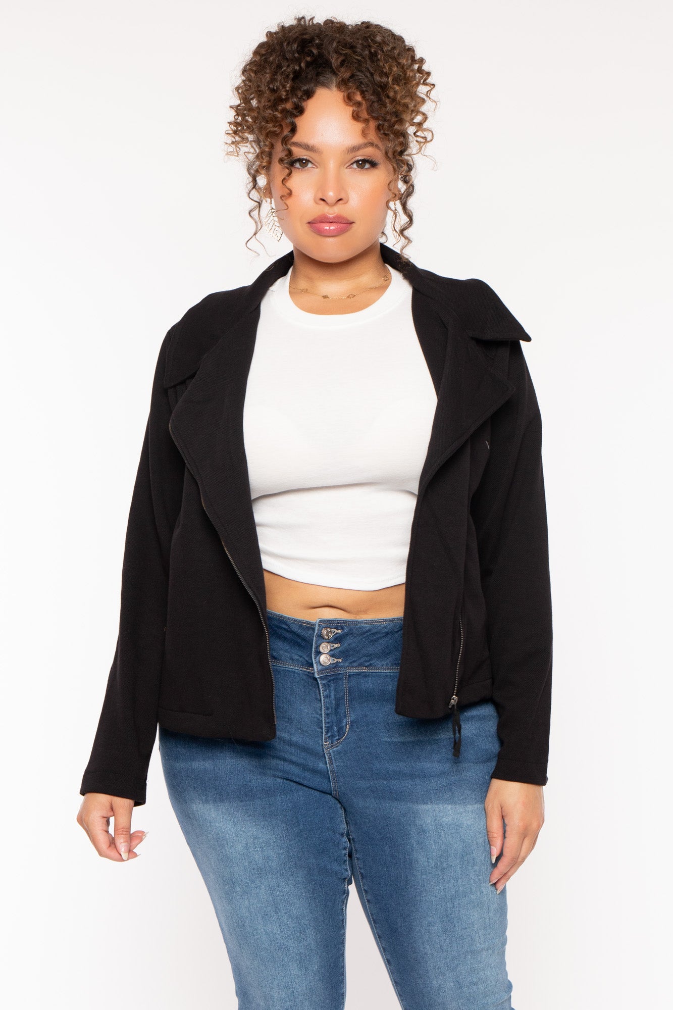 Plus Size Moto Zip-Up  Jacket - Black