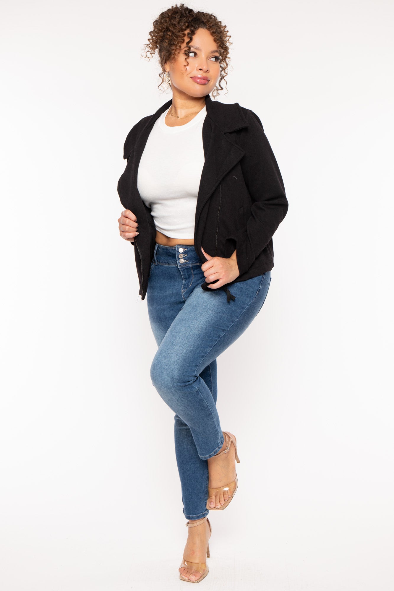 Plus Size Moto Zip-Up  Jacket - Black