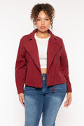 Plus Size Moto Zip-Up  Jacket - Burgundy