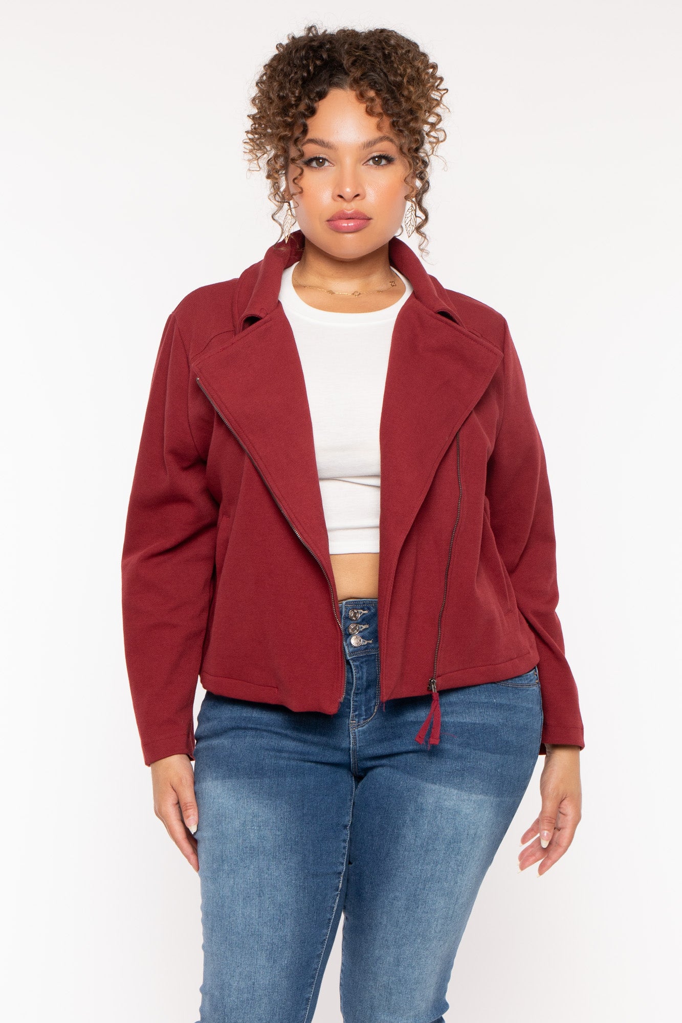 Plus Size Moto Zip-Up  Jacket - Burgundy