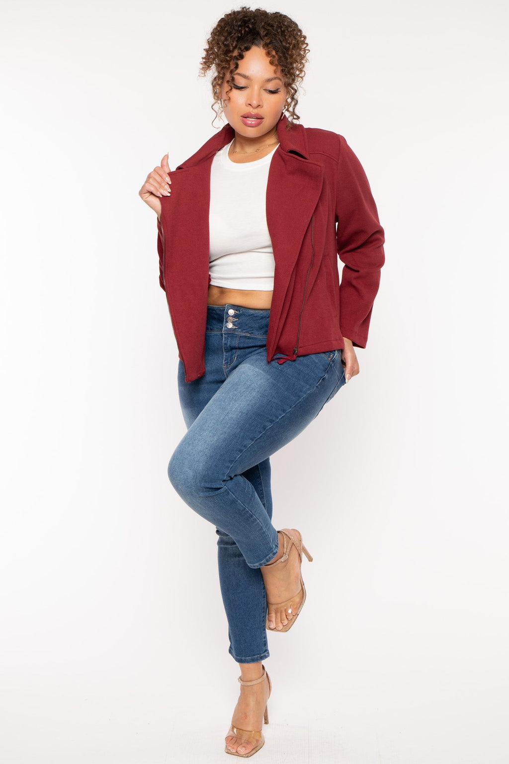 Plus Size Moto Zip-Up  Jacket - Burgundy