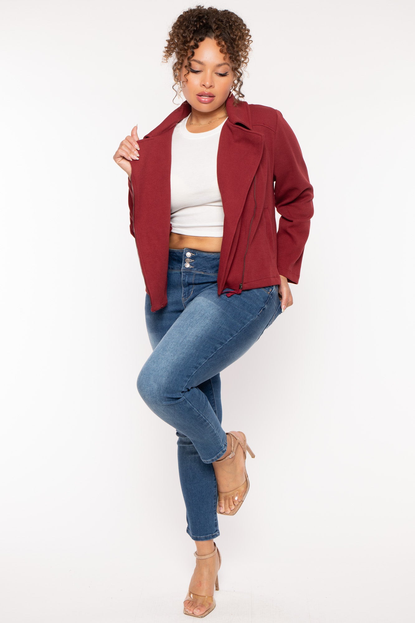 Plus Size Moto Zip-Up  Jacket - Burgundy