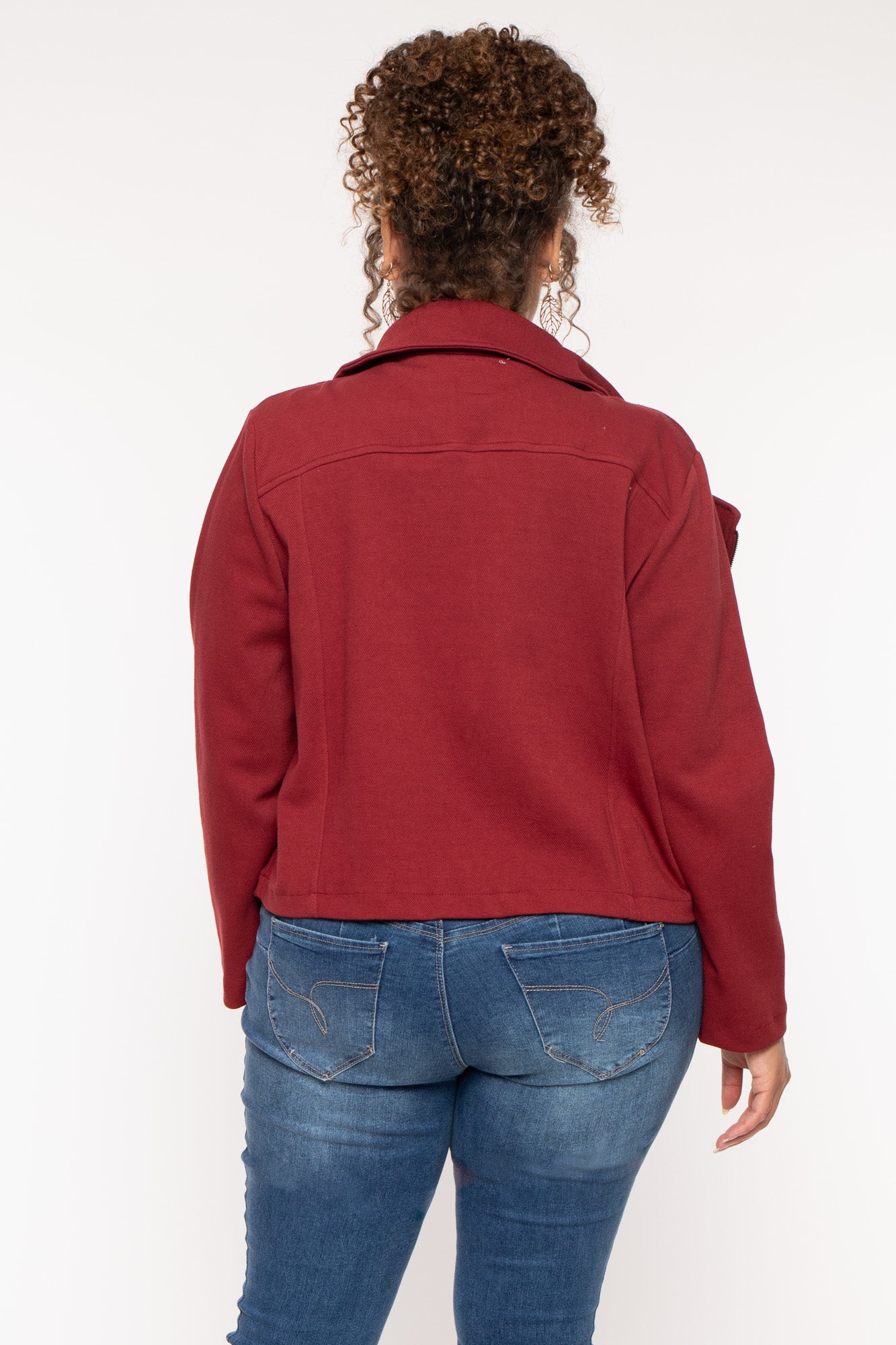 Plus Size Moto Zip-Up  Jacket - Burgundy