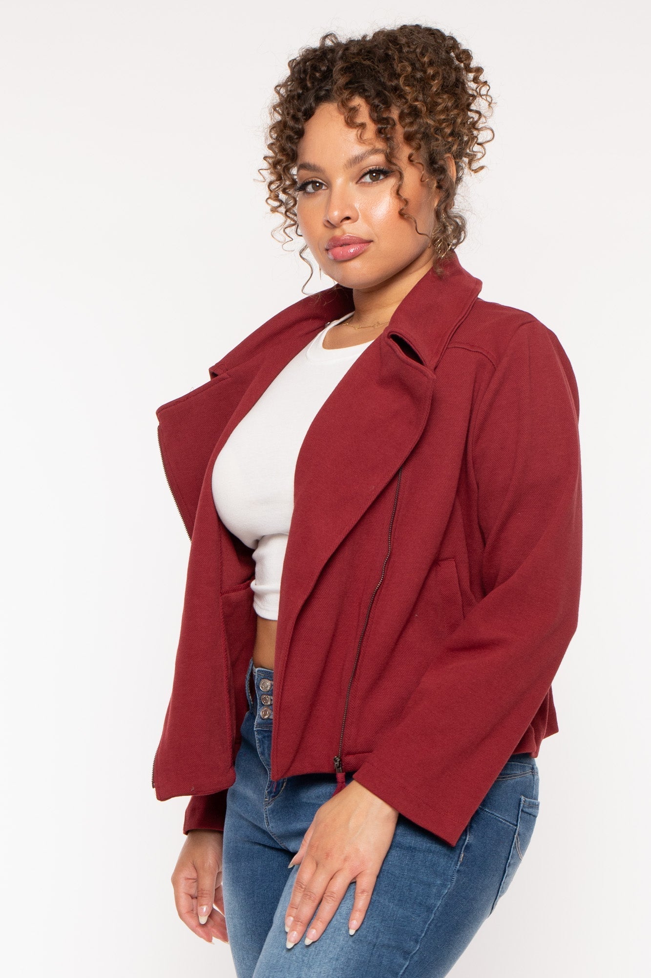 Plus Size Moto Zip-Up  Jacket - Burgundy