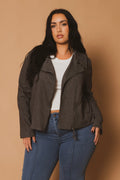 Plus Size Moto Zip-Up  Jacket -Charcoal