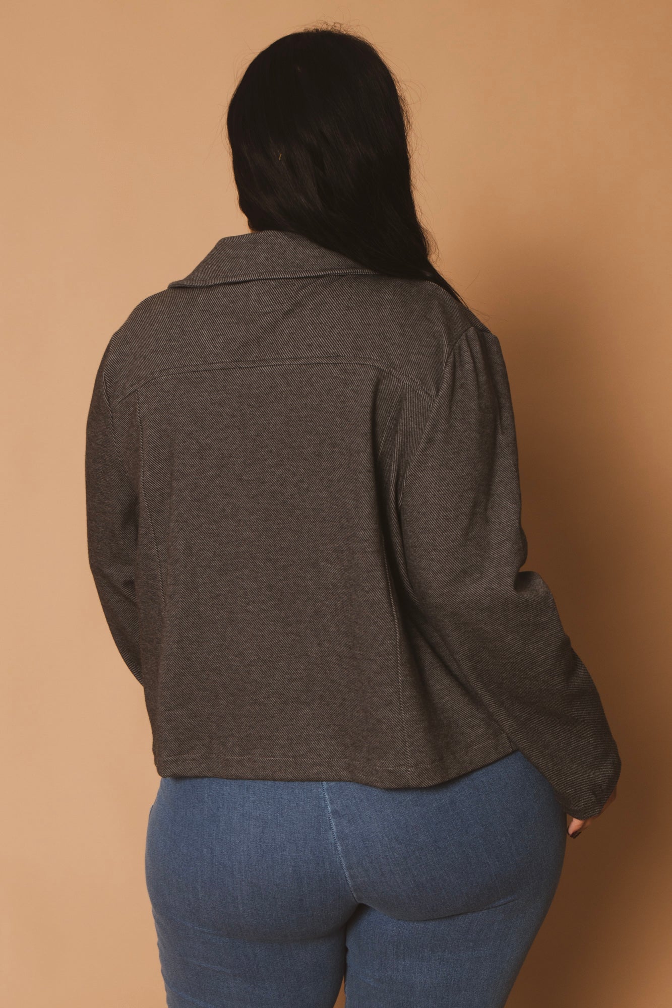 Plus Size Moto Zip-Up  Jacket -Charcoal