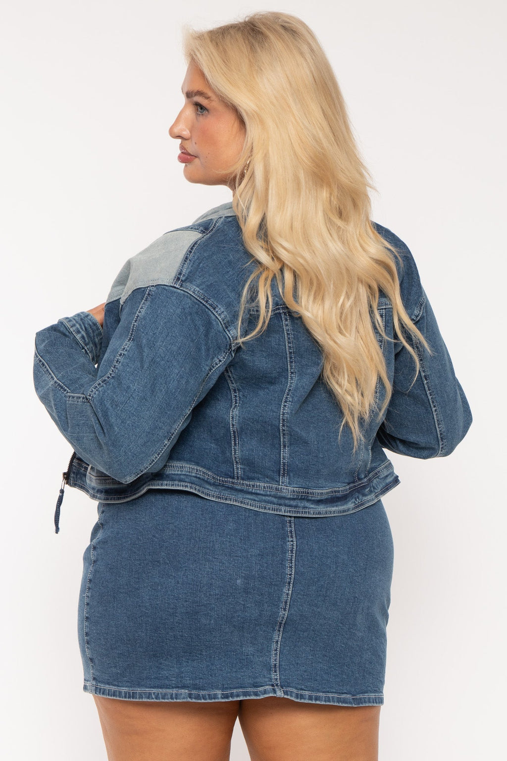 Plus Size Patchwork Rider Jacket  -Blue