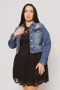 Plus Size Raven Distressed Jacket - Medium Wash