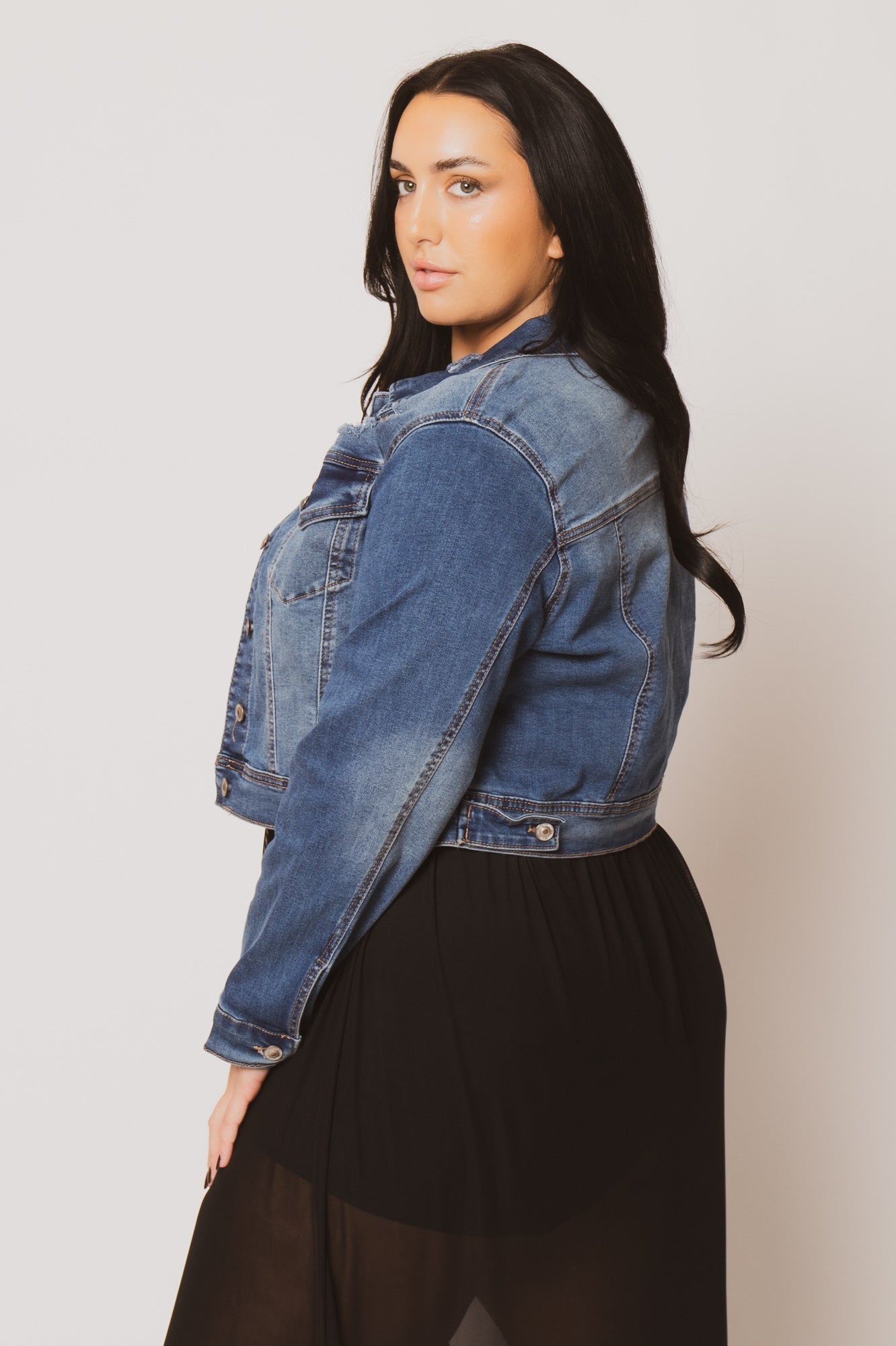 Plus Size Raven Distressed Jacket - Medium Wash