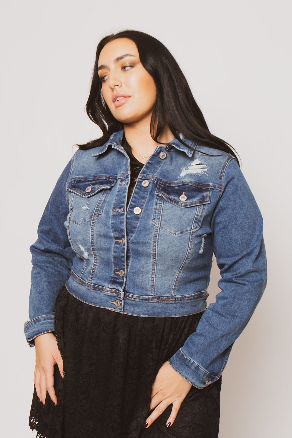 Plus Size Raven Distressed Jacket - Medium Wash