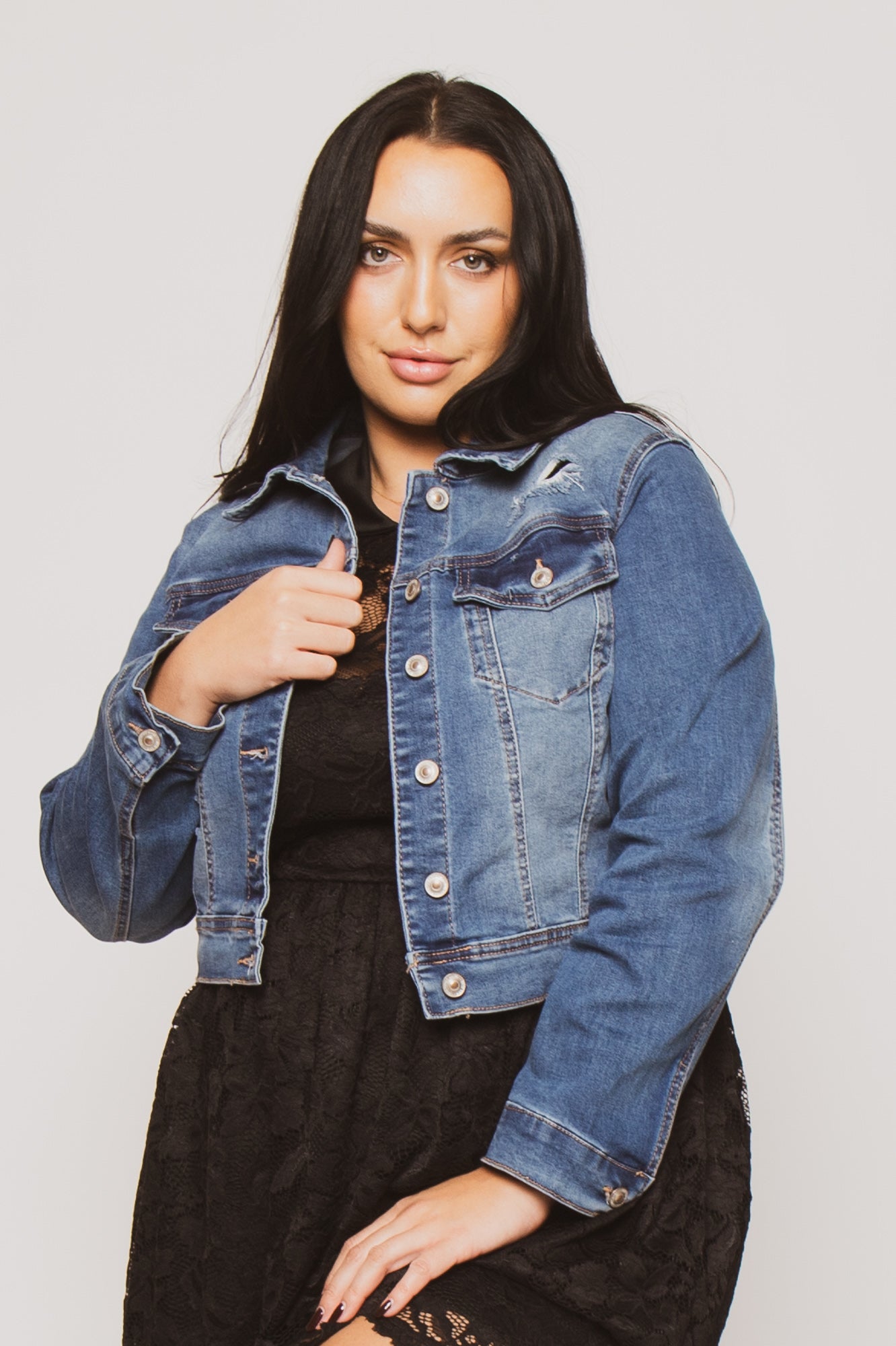 Plus Size Raven Distressed Jacket - Medium Wash